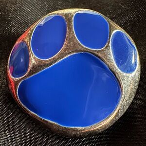 Vintage Silver Paw Print Brooch | Tigers Blue Paw | Hammered Edge | Team Spirit
